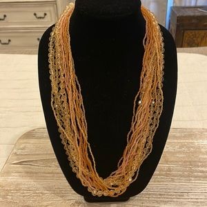 Beaded Orange Peach Apricot Vintage Large Statement Necklace